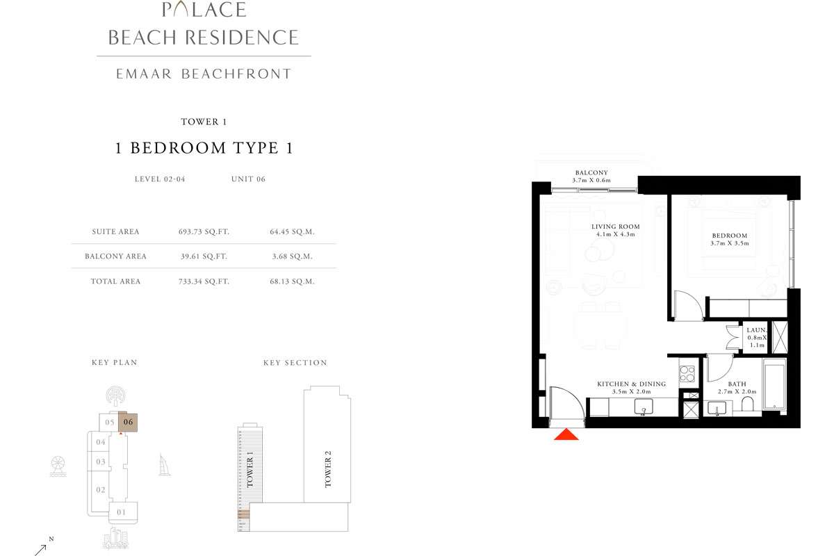 1 Bedroom, Type 1, Level 2-4, Unit 6